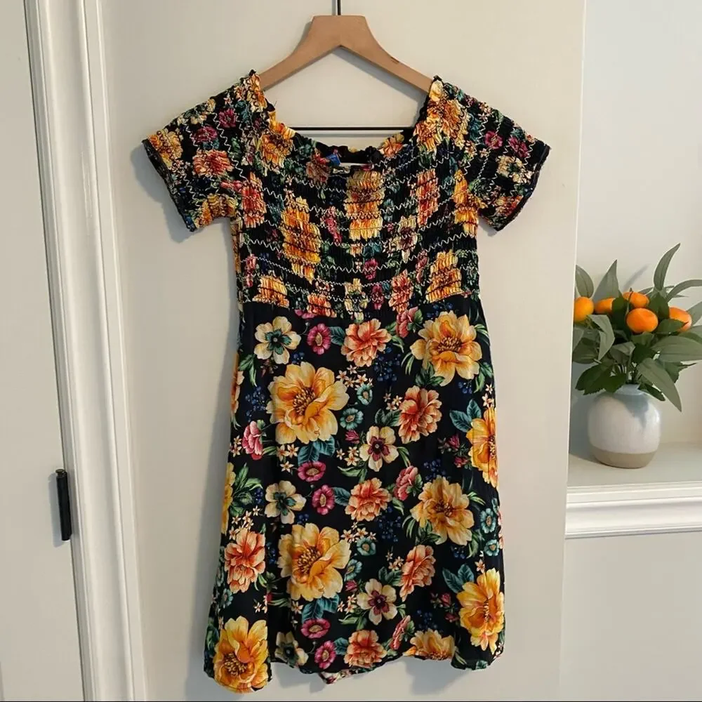 Farm Rio Anthropologie Smocked Floral Mini Dress SP - Picture 6 of 15